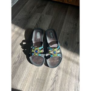 Grandco Rhinestone Black Wedge Sandals Woman’s Size 8